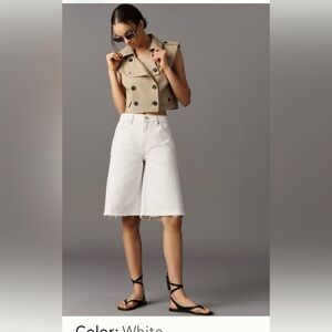 Anthropologie Hudson Skylar High-Rise Dropped Long Denim Short in White.